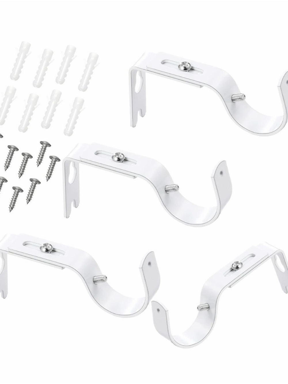 Frienda 4 Pcs White Curtain Rod Support Brackets Adjustable Hangers for 1 in. D